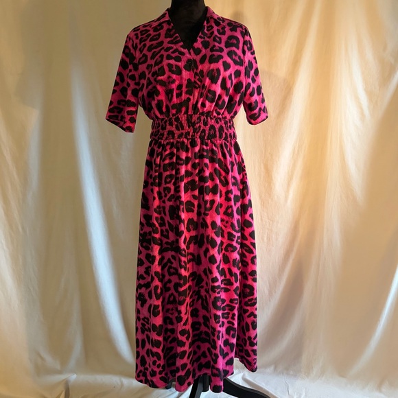 LIKE NEW Shein LUNE Leopard Print Half Button Dress Women’s Size XL - Picture 5 of 11